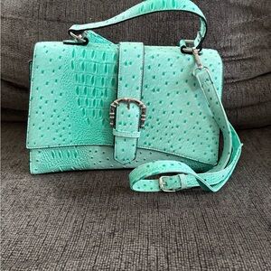 Cato Mint Green Faux Ostrich & Croc Crossbody with Buckle